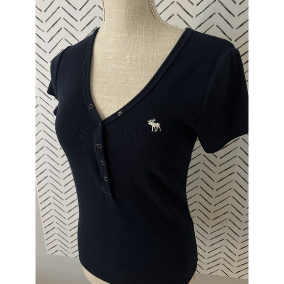 Abercrombie & Fitch Soft Collection Navy Blue Ribbed Tee Size Medium - Picture 2 of 7
